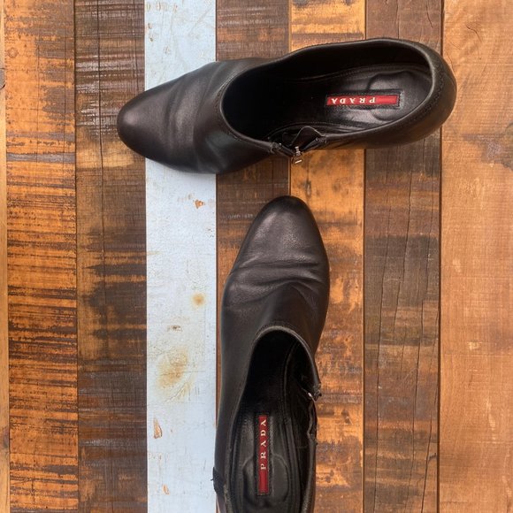 PRADA Calzature Donna Black Leather Ankle Boots - Size 8 - Picture 2 of 14